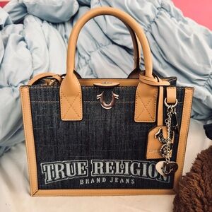 True Religion Black and Tan Tote Bag
